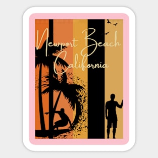 Newport Beach California palm tree surfer design Sticker